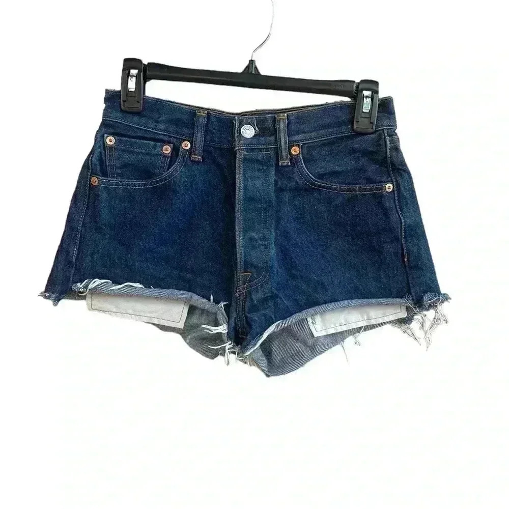 Levi's Blue High-Waisted Jean Shorts Distressed Style